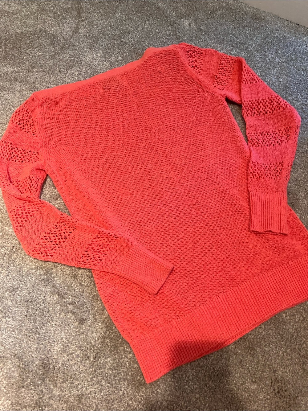 LOFT Coral Open-Knit Crewneck Sweater
